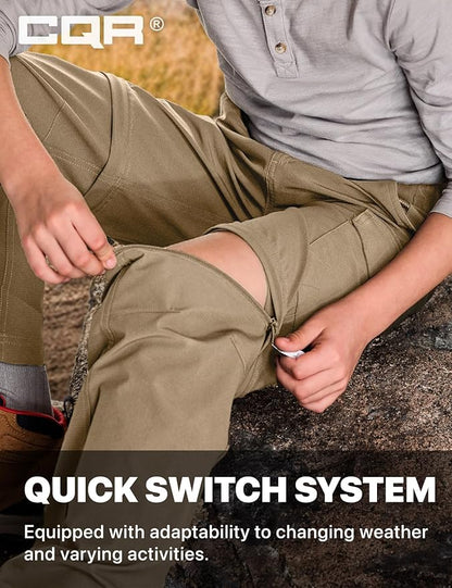 CQR Kids Youth Hiking Cargo Pants, UPF 50+ Quick Dry Convertible Zip Off Pants, Outdoor Camping Pants