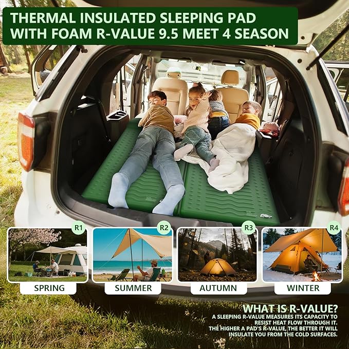 HiiPeak Memory Sleeping Pad, Compact Thick Foam Sleeping Mats with Pillow, 9.5 R-Value Insulated Camping Mattress Pad, Easy Inflate & Deflate, Inflatable Sleep Mat for Backpacking Hiking Car Tent