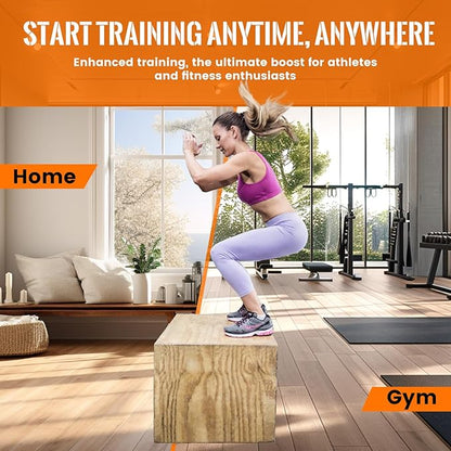 CAELUM 3-in-1 Wood Plyo Box - Non-Slip Plyometric Jump Box for Home & Gym, 400lbs Bearing Fitness Launch Box for Jumping Squats Step-ups Strength Training