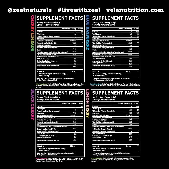 Zeal Naturals Enhanced Electrolyte Powder Stick Packs (Variety Pack - 20 Packets) Sugar Free + BCAA B-Vitamins & Pink Himalayan Salt - Keto Electrolytes, Hydration Powder