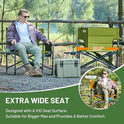 Timber Ridge XXL Director’s Chair – Heavy Duty Folding Chair with Side Table, 500 lb Capacity, Extra Wide Padded Seat for Camping, Sports, Beach, Patio, and Outdoor Use, Green