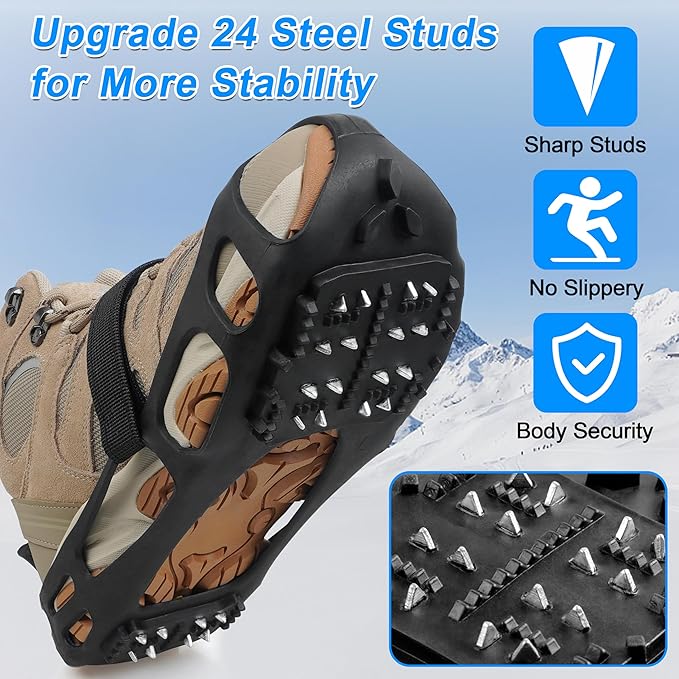 Ice Cleats Snow Traction Cleats Crampons for Walking on Snow and Ice,Non-Slip Overshoe Grippers Anti Slip Footwear for Shoes and Boots