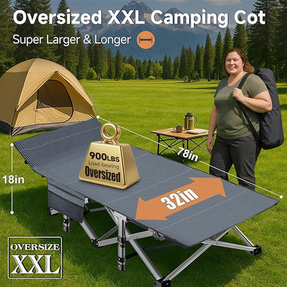 Slsy Oversized XXL Folding Camping Cot for Adults with Pad, Padded Portable Sleeping Cots, Camp Bed with Carry Bag for Outdoor Travel, Beach, Hiking