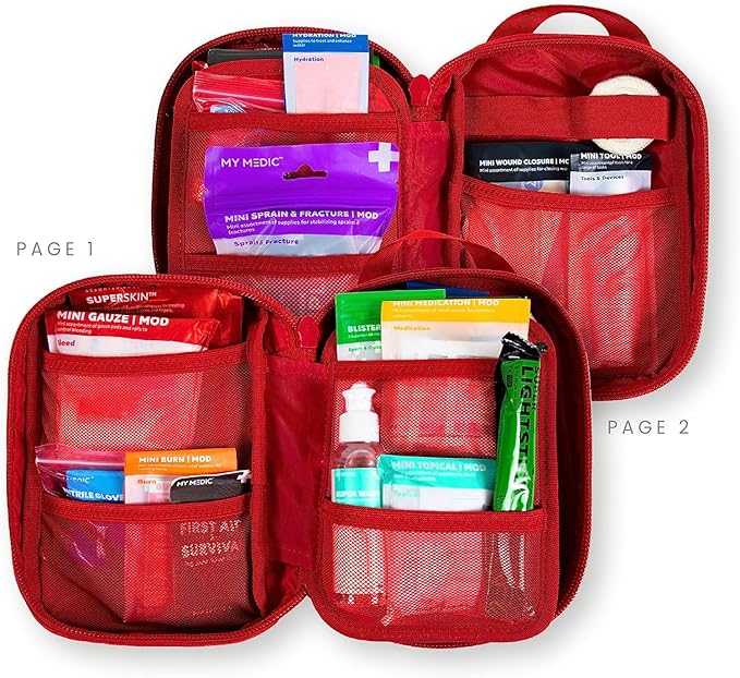 My Medic MyFak Mini First Aid Kit - Small and Lightweight for Camping Hiking and Backpacking - IFAK with 70 Items - HSA/FSA Great for Travel - Red