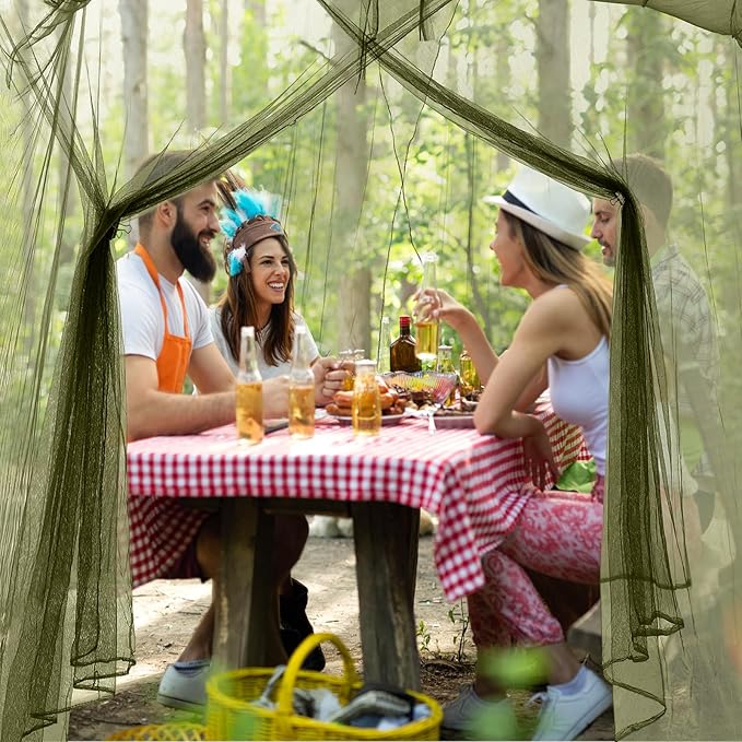 Tranqun 2 Pcs Mosquito Netting for Patio, Ultra Large Mosquito Net l 87 x W 87 x H 71 Inch for Bed with 2 Side Openings 16 Hanging Loops for Camping Home Outdoor Travel Dormitory Decor(Dark Green)