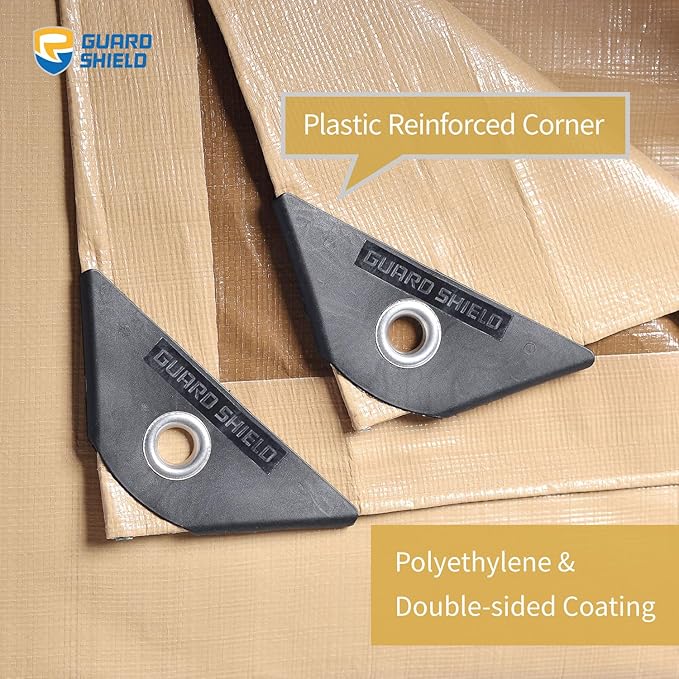 GUARD SHIELD Beige Tarp 12x16 Feet Large Tarps Heavy Duty Outdoor Tarpaulin Cover 12mil