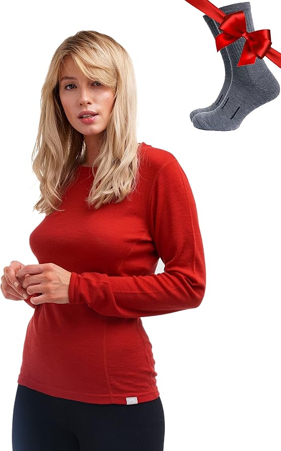 Merino.tech Merino Wool Base Layer Women - 100% Merino Wool Heavyweight, Midweight, Lite Long Sleeve Thermal Shirt and Socks