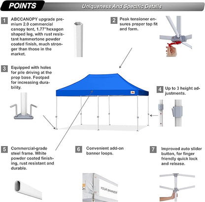 ABCCANOPY Commercial Pop Up Canopy Tent 10x20 Premium-Series, Blue