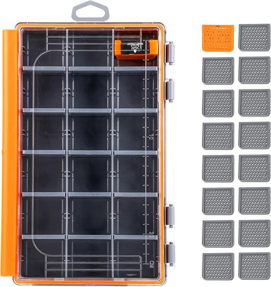 RUNCL Fishing Tackle Box - 360° Waterproof Tackle Trays, 3600 Fishing Tackle Box Organizer with Adjustable Dividers for Jigs Lures, Orange, 1 Pack