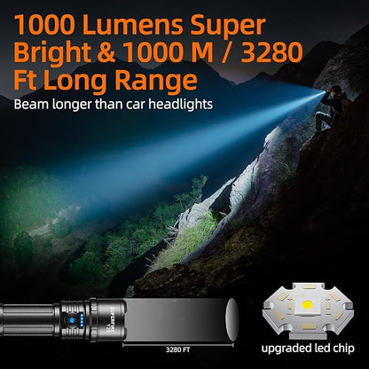 SuperFire Rechargeable Flashlights Bright Lumens, 5 Modes & Memory Function with 3000mAh Removable Battery, USB-C Zoomable & Waterproof, Perfect for Home Use