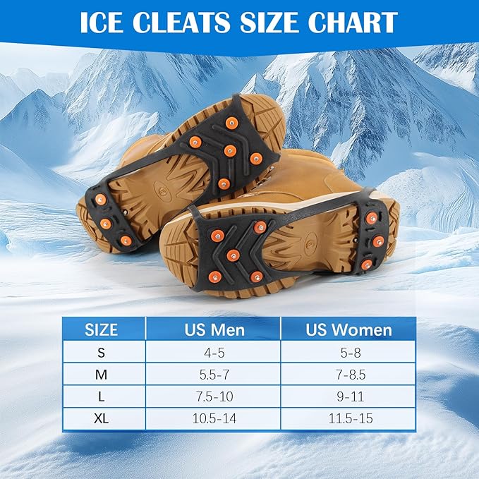 Gripper Spike Ice Traction Cleats, Non-Slip Ice Snow Grips 8 Steel Studs, Universal Ice Spikes Snow Grips Traction for Walking Climbing Hiking on Snow and Ice