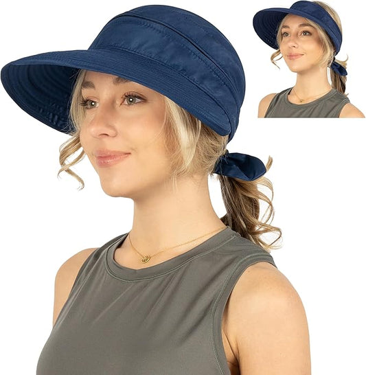 SUN CUBE Women Sun Hat for Outdoor UV Protection, Wide Brim Sun Hat Ponytail, Convertible Zip-Off Beach Hat Visor