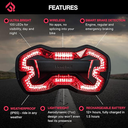 Brake Free Helmet Light - Smart Wireless Motorcycle Lights- Weatherproof LED Motorcycle Helmet Light - Lightweight & Aerodynamic Design - Smart Brake Detection - Single Button Operation - Black