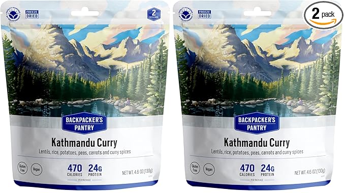 Backpacker's Pantry Kathmandu Curry, 2 Servings Per Pouch, Freeze Dried Food, 16 Grams of Protein, Vegan, Gluten Free (Pack of 2)