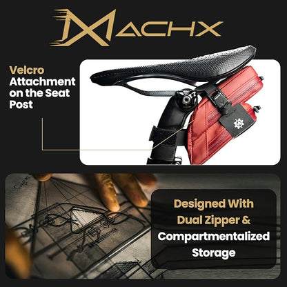 Lumiere & Co. Magnetic Quick-Release Bike Saddle Bag – Double Compartment, Low-Profile Brick Design, Designed with Fidlock's Magnetic Black V Buckle Attachment System, Mach X (Red)