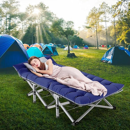 LILYPELLE Folding Camping Cot, Extra Wide Heavy Duty Sleeping Cots with Carry Bag, Double Layer Oxford Portable Travel Camp Cots for Home, Office Nap and Outdoor Beach