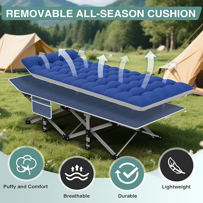ZENPETIO Folding Camping Cot for Adult, 28In Portable Sleeping Cot with Mattress, Outdoor Heavy Duty Cot Bed for Camp with Carry Bag, Max Loading 500lbs for Home, Office, Camp, Travel, Vacation