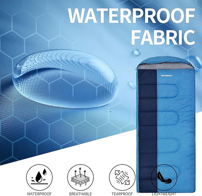 XL 10 Degree Sleeping Bags Waterproof for Adults 350GSM Machine Washable with Compression Sack for 3-4 Season Camping Outdoor