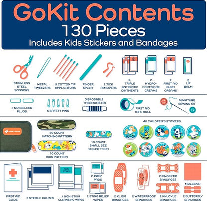 Keep Going Travel First Aid Kit for Kids – 130 Pc. for Car, Purse, Diaper Bag, Backpack, & Suitcase, with Latex-Free Bandages – 7 x 5 x 2 in. Travel First Aid Kit TSA-Approved