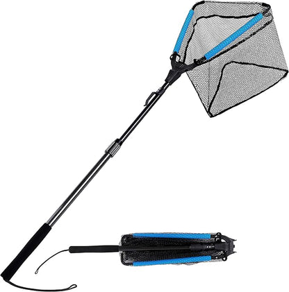 PLUSINNO Fishing Net Fish Landing Net, Foldable Collapsible Telescopic Pole Handle, Durable Nylon Material Mesh, Safe Fish Catching or Releasing
