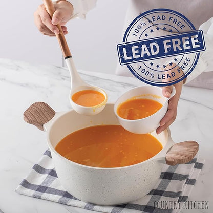 Country Kitchen Pots and Pans Set Nonstick, Cast Aluminum Kitchen Cookware Set with Utensils, 14 Pcs Non Stick Cooking Set w/Frying Pans & Saucepans, Cream