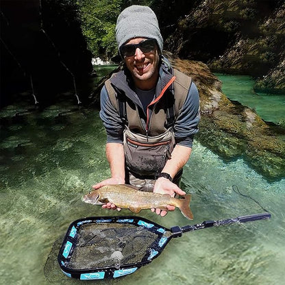 PLUSINNO Floating Fishing Net for Steelhead, Salmon, Fly, Kayak, Catfish, Bass, Trout Fishing, Rubber Coated Landing Net for Easy Catch & Release, Compact & Foldable for Easy Transportation & Storage