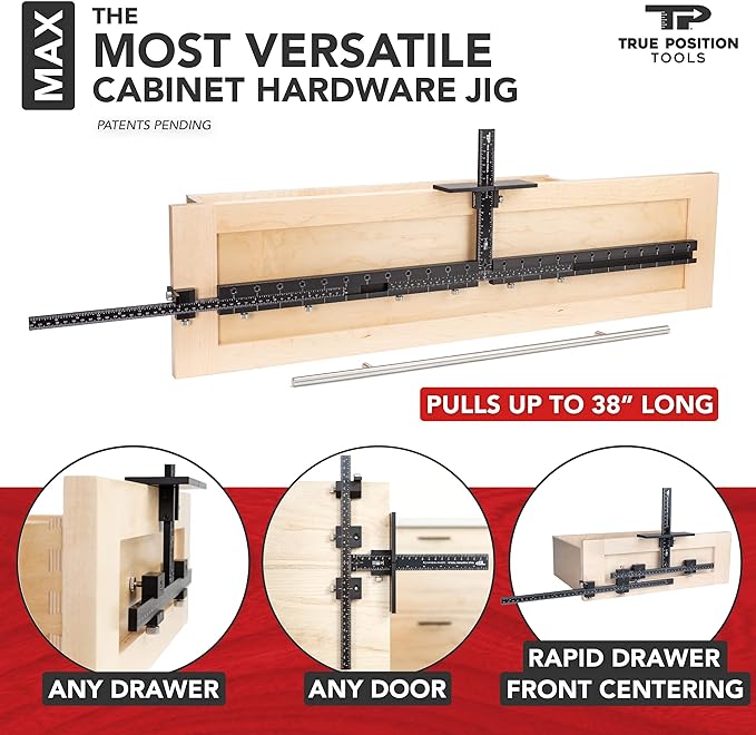 MAX Cabinet Hardware Jig - Install Long Pulls and Shelf Pin Holes - Made In USA - Hand Calibrated by True Position Tools