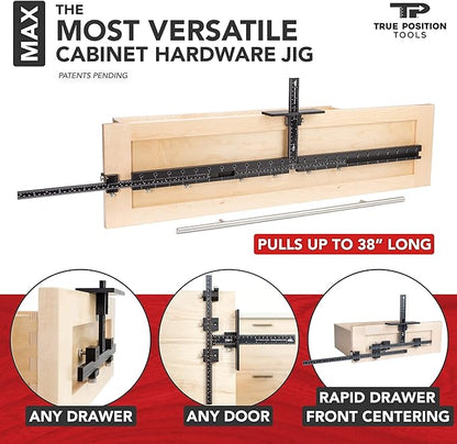 MAX Cabinet Hardware Jig - Install Long Pulls and Shelf Pin Holes - Made In USA - Hand Calibrated by True Position Tools