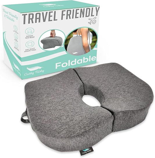 Premium Foldable Travel Tailbone Seat Cushion - for Relief of Lower Back, Sciatic, Butt and Tailbone Pain - for Home & Office Use, Perfect for Travel or Driving