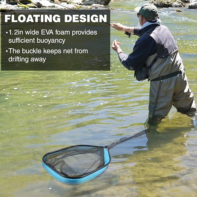 FLISSA Floating Fishing Net, Folding Fish Net for Portablity and Storage, Durable Landing Net for Salmon, Catfish, Bass, Trout Fishing, Great for Fly Fishing, Kayak or Boat Fishing