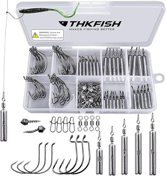 THKFISH Fishing Weights Sinkers Set, 60PCS Fishing Sinker Drop Shot Weights Kit,Drop Shot Rig Wacky Hooks for Saltwater Freshwater Bass Fishing