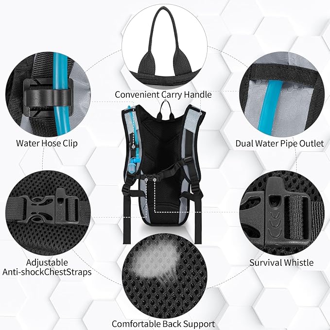 Hydration Backpack with 2L Water Bladder, Lightweight Hydro Pack for Cycling, Running, Hiking, Climbing
