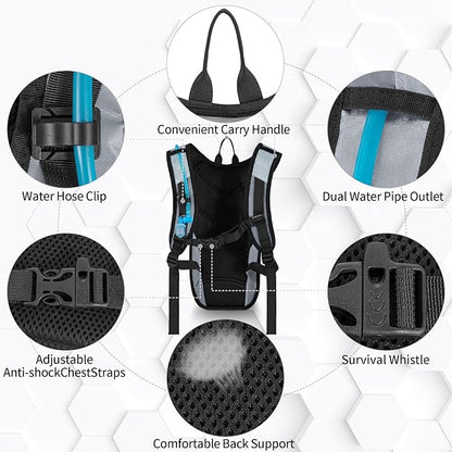 Hydration Backpack with 2L Water Bladder, Lightweight Hydro Pack for Cycling, Running, Hiking, Climbing