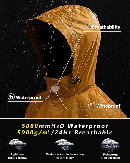 Outdoor Ventures Men's Rain Jacket Waterproof Lightweight Packable Rain Shell Raincoat with Hood for Golf Hiking Travel