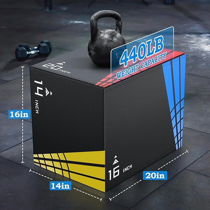 XDDIAS 65/35/22LB Heavier Foam Plyometric Box Jumps for Home Gym,Firm Soft Plyo Box,30”x24”x20”-24”x20”x16”-20"x16"x14" Foam Plyometric Box,440lb Weight Capacity Jump Box Gym for Workout Training