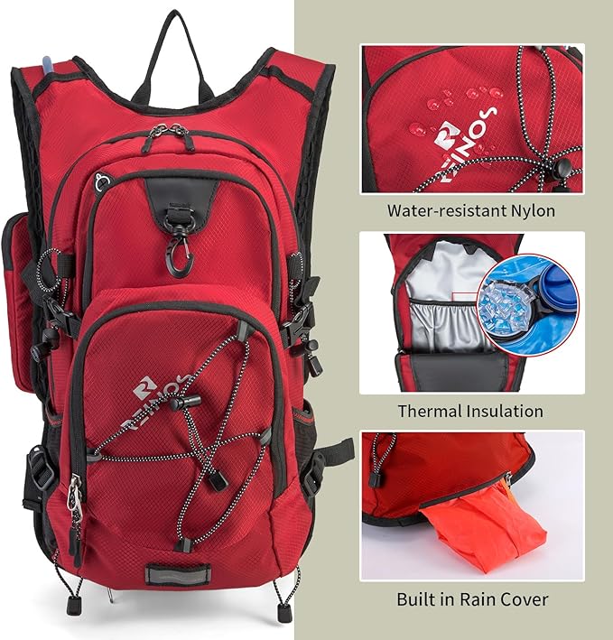 Hydration Backpack Pack with 2L Water Bladder 18L Hiking Backpack Women Men Lightweight Hydropack Insulated Daypack for Biking, Running, Festival