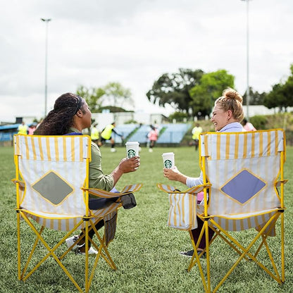 Nazhura 2 Pack Folding Camping Chair with Cooler Pouch, Mesh Backrest and Cup Holder Pocket (Yellow, 2 Pack)