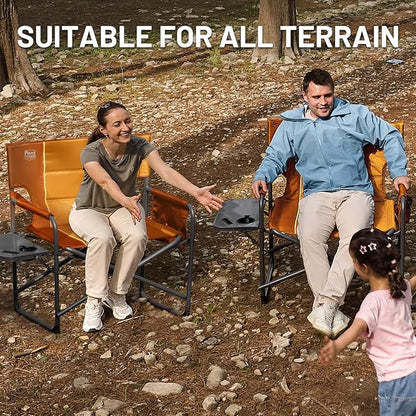 Timber Ridge XXL Director’s Chair – Heavy Duty Folding Chair with Side Table, 500 lb Capacity, Extra Wide Padded Seat for Camping, Sports, Beach, Patio, and Outdoor Use, Orange