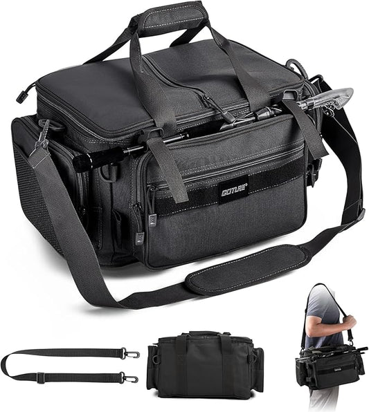 Goture Fishing Tackle Bag, Soft Side 600D Water-Resistant Cross Body Sling Fishing Bag, Freshwater Saltwater Gear Storage,Tactical Bags,Store 4 3700 Tackle Boxes(Not Included), 18.9"x11.02"x9.06"