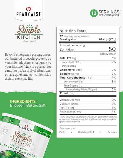 Simple Kitchen Freeze Dried Buttered Broccoli – 12 Servings for Family Meal Prep, Canned Broccoli, Gluten Free & Dehydrated Camping Meals, Emergency Survival Food for Backpacking & Hiking, #10 Can
