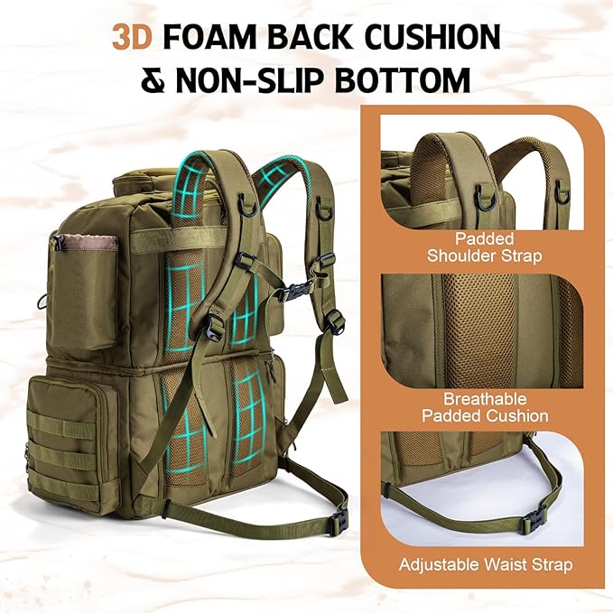 Goture Fishing Backpack with 2 Tackle Boxes, 53L 600D Water-Resistant Tackle Backpack with Cooler,Rod Holders, 8 Lure Pockets, Rain Cover, Large Fishing Bag Storage Gear Tackle Bag for Camping Hiking