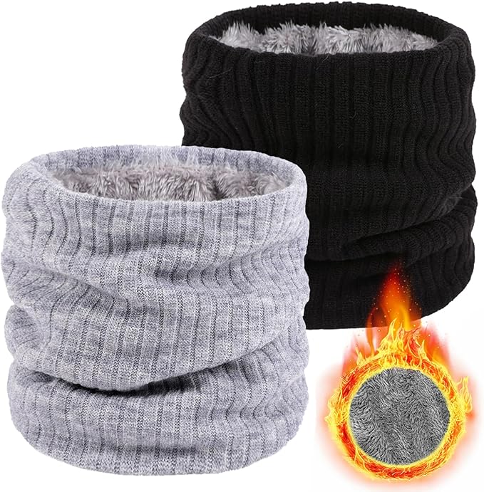 Winter Fleece Neck Warmer Mens Ski Mask Face Warmer Neck Gaiter Neck Scarf Women Thick Windproof 2 Pack