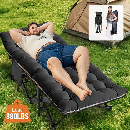 Slsy Folding Camping Cot for Adults with Pad, Padded Portable Sleeping Cots, Camp Bed with Carry Bag for Outdoor Travel, Beach, Hiking