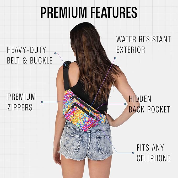 Rainbow Fanny Pack Belt Bag I Mens Fanny Packs for Women - Crossbody Bag Bum bag Waist Bag Waist Pack - For Halloween costumes, for Hiking, Running, Travel, Waterproof and more