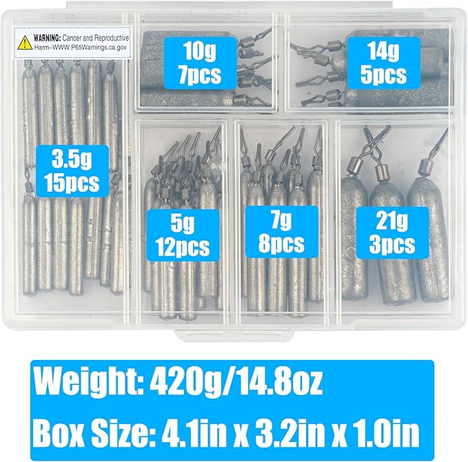 30 Pack Fishing Drop Shot Weights Lead Fishing Weights Pencil Skinny Sinkers with Barrel Swivels for Freshwater Bass Fishing