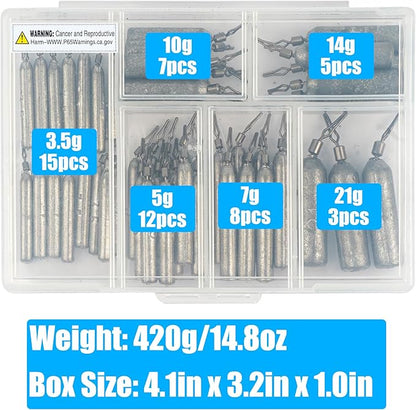 30 Pack Fishing Drop Shot Weights Lead Fishing Weights Pencil Skinny Sinkers with Barrel Swivels for Freshwater Bass Fishing