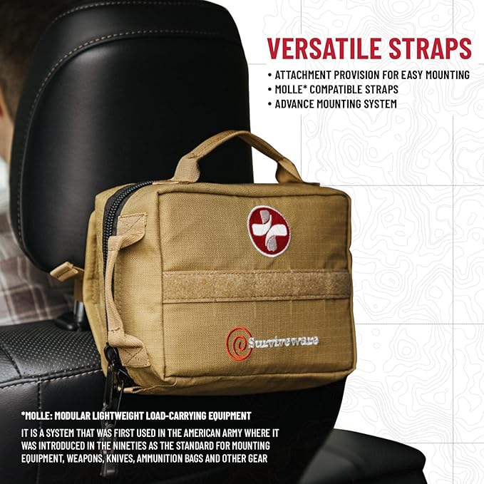 Surviveware 119 Pcs Comprehensive Premium Survival First Aid Kit - Medical Emergency Kit for Travel Camping Gear, Home Essentials & Outdoor Emergencies - HSA & FSA Eligible Survival Kit