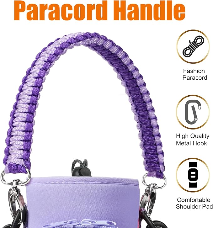 32/40/64/128 oz Neoprene Insulated Water Bottle Carrier Bag, Sling Bag Sleeve Pouch Holder with Strap & Paracord Handle and 2 Pocket for Travelling, Hiking, Camping