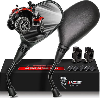 MZS ATV Mirrors, 8MM 10MM Motorcycle Side Rearview Mirrors with CNC Handlebar Mount Black fits Motorbike Street Adventure Electric Dirt Bike Ebike Snowmobile Scooter Moped Quad