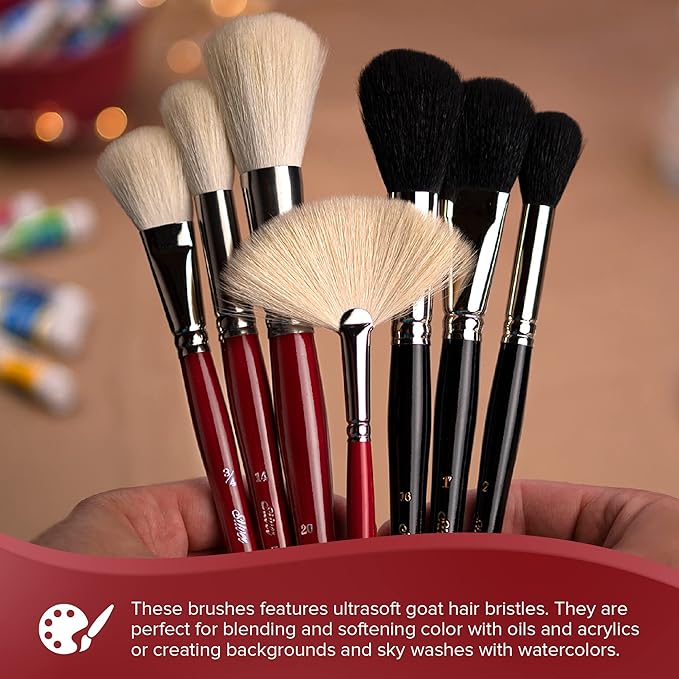 Silver Brush Limited MP-5662S Silver Mops Short Handle Round White Mops Brushes with Super-Soft Organic Hair, 5pc Professional Artist Painting Bundle for Oil, Acrylic, Watercolor, Pastels, & Charcoal